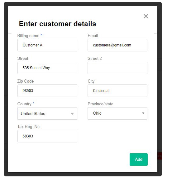 Customer details in the free quote generator