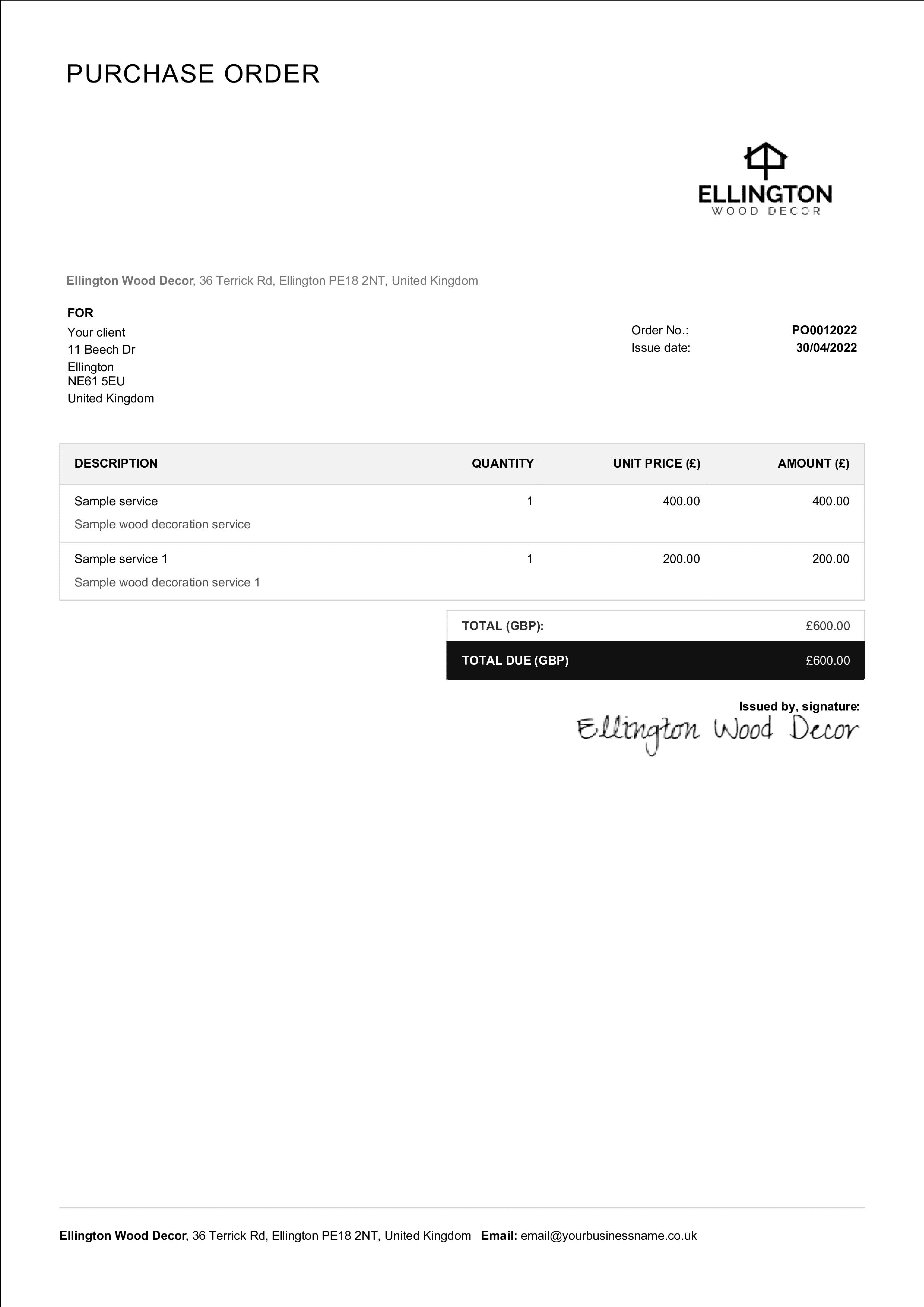 simple downloadable purchase order template
